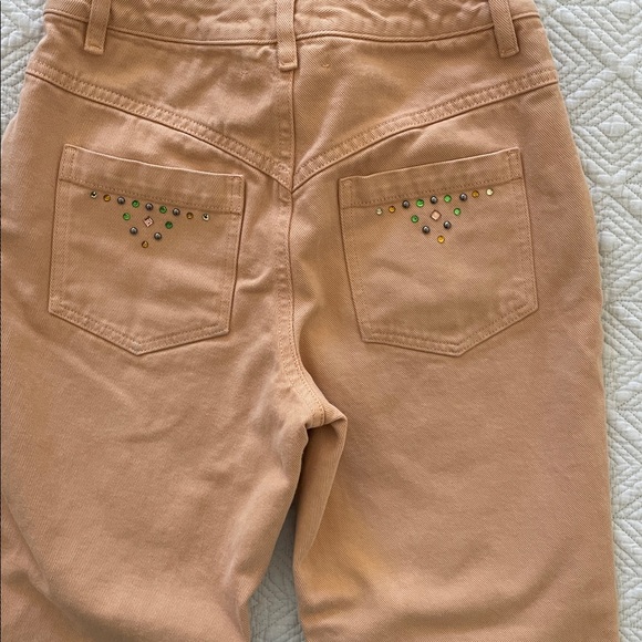 Paloma Wool Brenda Rhinestone Peach Tan Straight Leg Pants / Jeans - Picture 6 of 12